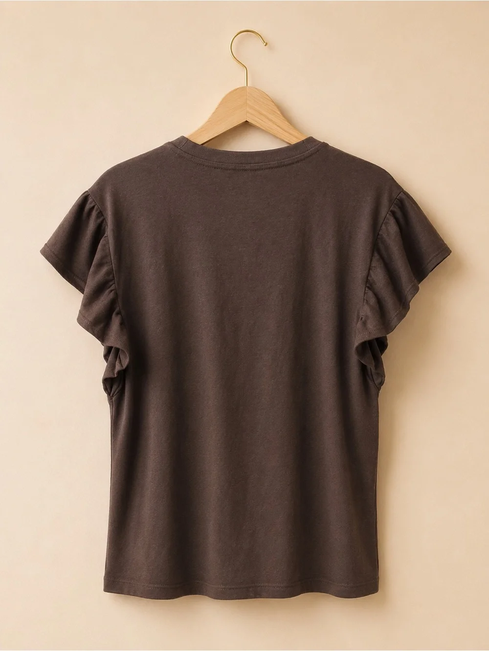 Michael Kors Brown Ruffle Short-Sleeve Tee-Brabd New✨✨